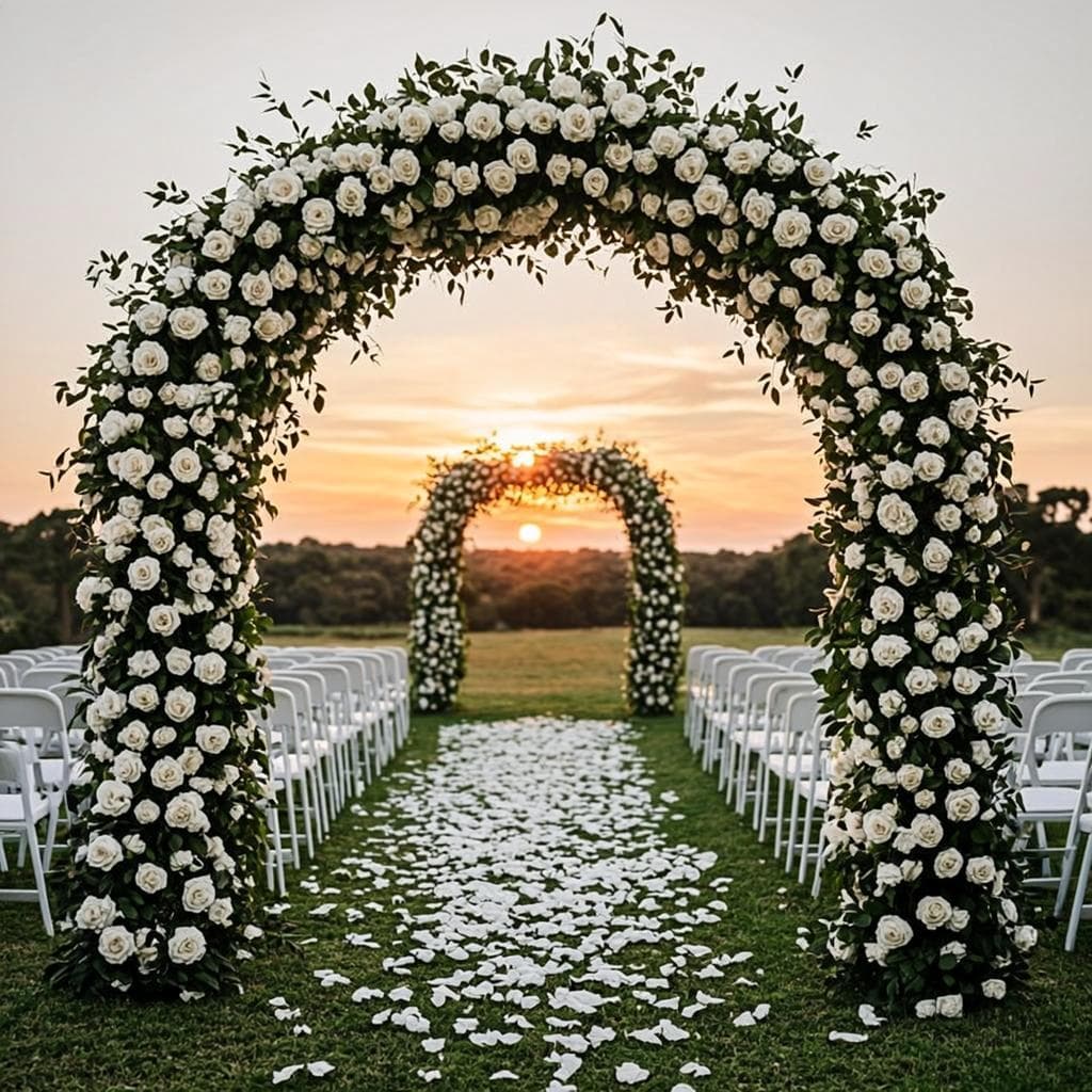 Ceremonia de boda al aire libre con arco floral blanco